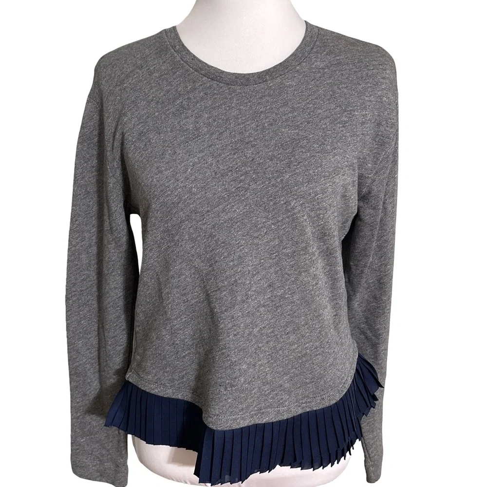 J Crew Gray Sweater Navy Pleated Hem